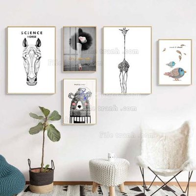 Ảnh gốc File tranh bộ 5 tấm hiện đại HD51102 (nét căng) in mica