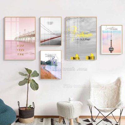 File gốc File tranh bộ 5 tấm hiện đại HD51105 (PNG) không nền chất lượng