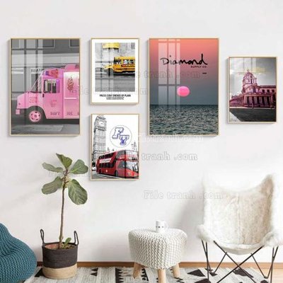 File in lụa File tranh bộ 5 tấm hiện đại HD51118 (phong cảnh) File tranh bộ 5 tấm hiện đại HD51118