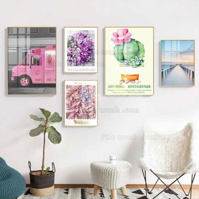 File in lụa File tranh bộ 5 tấm hiện đại HD51131 (hoa văn) File tranh bộ 5 tấm hiện đại HD51131