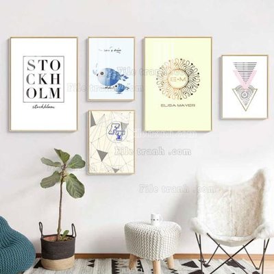 File tranh ảnh gốc File tranh bộ 5 tấm hiện đại HD51151 dùng cho in khổ lớn