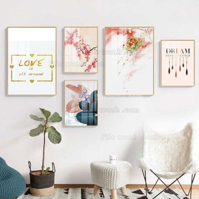 File ảnh File tranh bộ 5 tấm hiện đại HD51156 (gốc) in PP, decal
