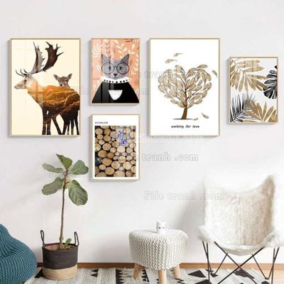 File gốc File tranh bộ 5 tấm hiện đại HD51165 (in lụa) họa tiết 3D