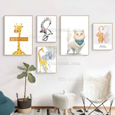 Hình ảnh file gốc in trần nhà File tranh bộ 5 tấm hiện đại HD51177