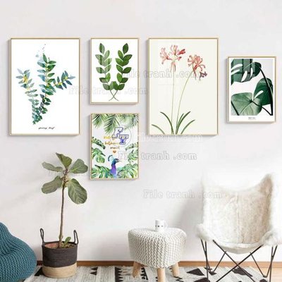 File in trần File tranh bộ 5 tấm hiện đại HD51194 (file gốc) phong thủy