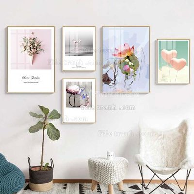 File gốc File tranh bộ 5 tấm hiện đại HD51198 (in lụa) họa tiết 3D