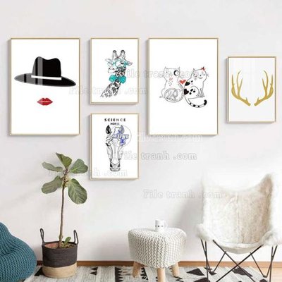 File gốc in tráng gương File tranh bộ 5 tấm hiện đại HD51213 chi tiết