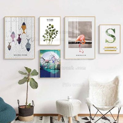 Download file gốc File tranh bộ 5 tấm hiện đại HD51217 (in lụa) tranh 3D