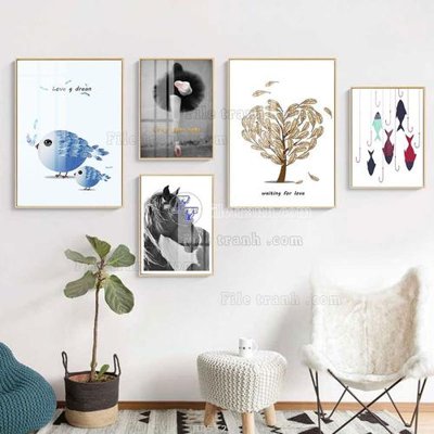 File PSD File tranh bộ 5 tấm hiện đại HD51275 (bản gốc) cho nhà in