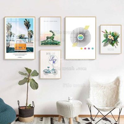 File gốc File tranh bộ 5 tấm hiện đại HD51292 (in mica) làm quà tặng