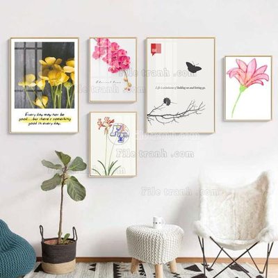 Tải file File tranh bộ 5 tấm hiện đại HD51296 (gốc) chủ đề hoa sen