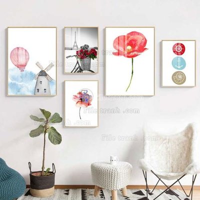 File gốc File tranh bộ 5 tấm hiện đại HD51297 (phong cách) tối giản