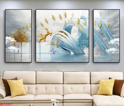 File in trần File bộ tranh treo hiện đại HD74257 (bản gốc) mây trời