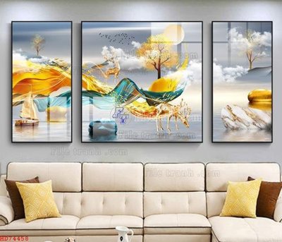 File tranh File bộ tranh treo hiện đại HD74458 (gốc) in vải canvas