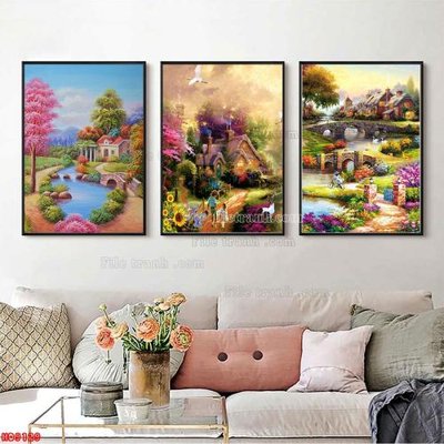 Download file gốc File tranh bộ hiện đại HD9129 (in lụa) hoa lá