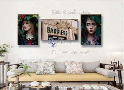 File tranh File tranh quán cắt tóc HR293 (bản gốc) in lụa 3D