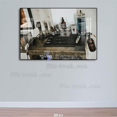 File gốc File tranh quán cắt tóc HR43 (in lụa) trang trí tường