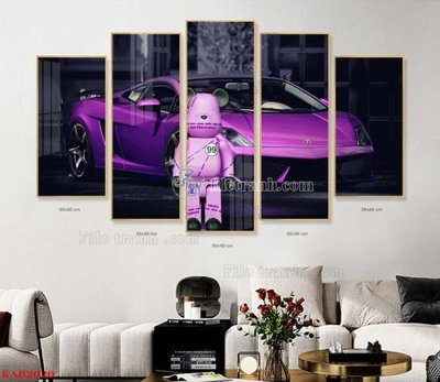 File gốc File tranhbộ 5 tấm kawas gấu bearbrick KAB2020 (trang trí) phòng trẻ em