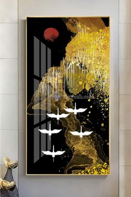 Tải file File tranh hiện đại pha lê gương KF101619 (gốc) chủ đề hoa sen