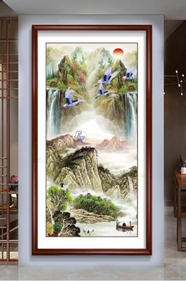 Tải file File tranh hiện đại pha lê gương KF103062 (gốc) chủ đề hoa sen