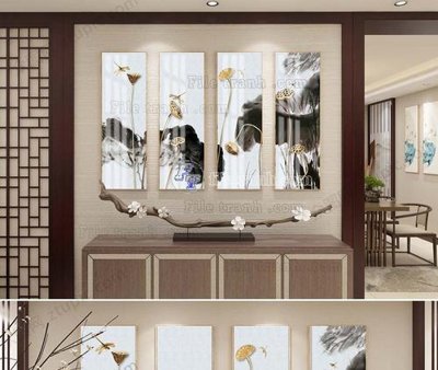 File gốc File tranh hiện đại pha lê gương KF103874 (in lụa) hoa văn cổ điển