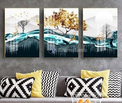 File tranh in trần 3D File tranh hiện đại pha lê gương KF104676 (ảnh gốc)