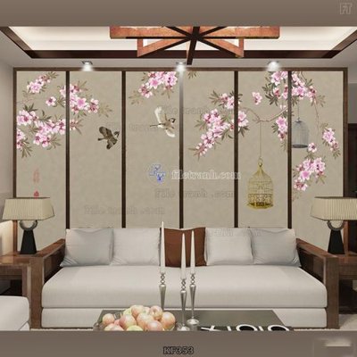 File in lụa Tranh bộ nhiều tấm KF353 (hoa văn) Tranh bộ nhiều tấm KF353