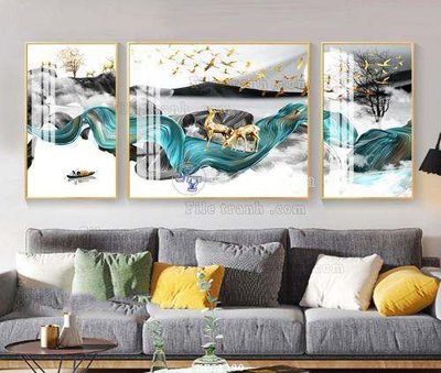 File in trần File tranh hiện đại pha lê gương KF61380 (bản gốc) đại dương