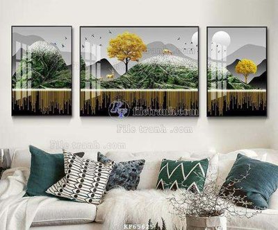 Download file gốc File tranh hiện đại pha lê gương KF65625 (in lụa) hoa lá