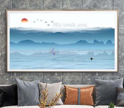 File in trần File tranh hiện đại pha lê gương KF67091 (bản gốc) mây trời