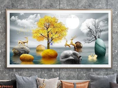 Tải file File tranh hiện đại pha lê gương KF90862 (gốc) chủ đề phong thủy
