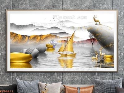 File tranh File tranh hiện đại pha lê gương KF90871 (file gốc) chủ đề phong thủy