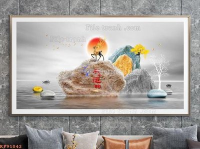 File in trần File tranh hiện đại pha lê gương KF91042 (file gốc) hoa văn 3D