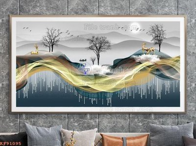 File in trần File tranh hiện đại pha lê gương KF91095 (bản gốc) hoa văn