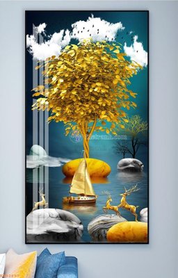 File tranh File tranh hiện đại pha lê gương KF92897 (file gốc) chủ đề phong thủy