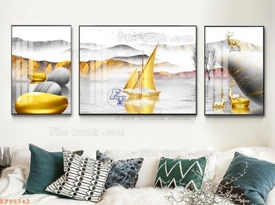 File in trần File tranh hiện đại pha lê gương KF95342 (bản gốc) mây trời