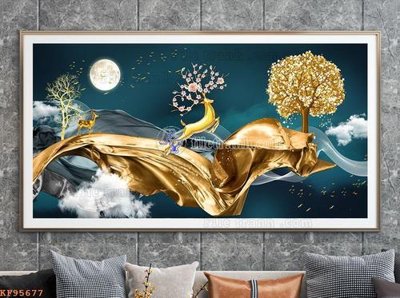 File in trần File tranh hiện đại pha lê gương KF95677 (bản gốc) bầu trời