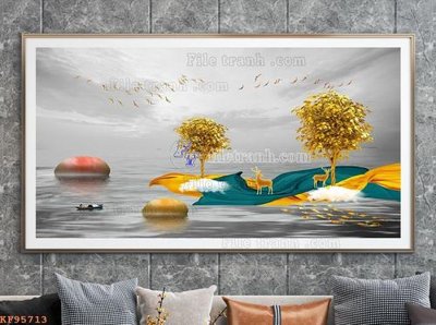 File gốc File tranh hiện đại pha lê gương KF95713 (in lụa) họa tiết 3D