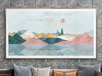 Tải file File tranh hiện đại pha lê gương KF96017 (gốc) chủ đề hoa sen