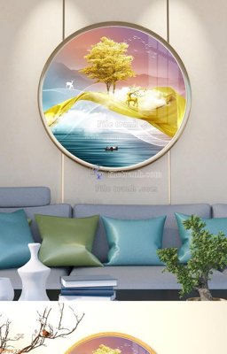 File tranh gốc in trần nhà File tranh hiện đại pha lê gương KF96722 3D