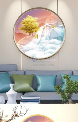 Tải file File tranh hiện đại pha lê gương KF96747 (gốc) chủ đề hoa sen