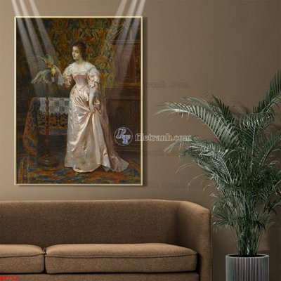 Download file gốc Tranh phục hưng nhân vật châu âu NT712 (in lụa) hoa lá