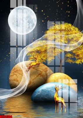 File in trần file tranh bộ decor in treo tường tráng gương OPIC1504 (bản gốc) bầu trời