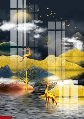 File tranh in trần 3D file tranh bộ decor in treo tường tráng gương OPIC1581 (ảnh gốc)