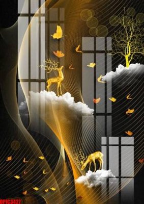 File tranh file tranh bộ decor in treo tường tráng gương OPIC3427 (bản gốc) in lụa 3D