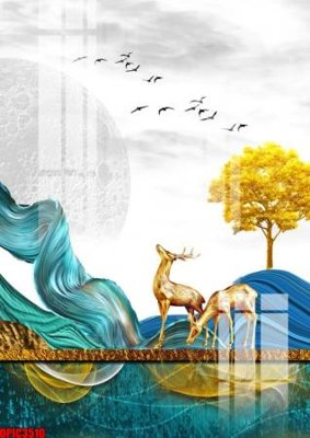 Tải file file tranh bộ decor in treo tường tráng gương OPIC3510 (gốc) chủ đề phong thủy