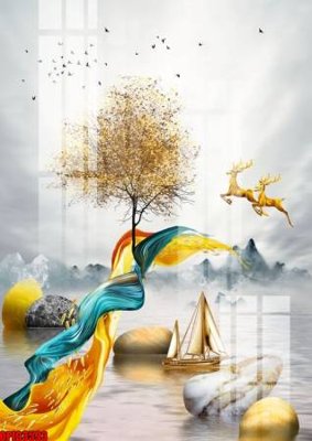 File tranh file tranh bộ decor in treo tường tráng gương OPIC3593 (bản gốc) in lụa 5D