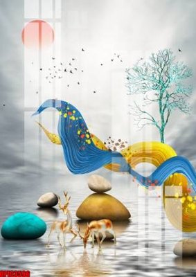 File tranh file tranh bộ decor in treo tường tráng gương OPIC3596 (bản gốc) in lụa 3D