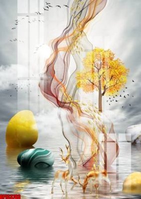 Download file gốc file tranh bộ decor in treo tường tráng gương OPIC3783 (in lụa) cao cấp