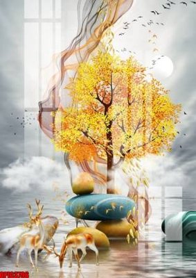 File tranh gốc file tranh bộ decor in treo tường tráng gương OPIC3796 (sắc nét từng chi tiết)